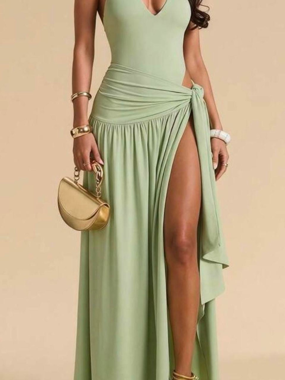 Sage Green Side-Slit Maxi Dress